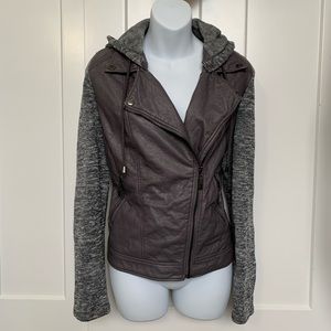 Faux Leather Zip-up Jacket with removable hood